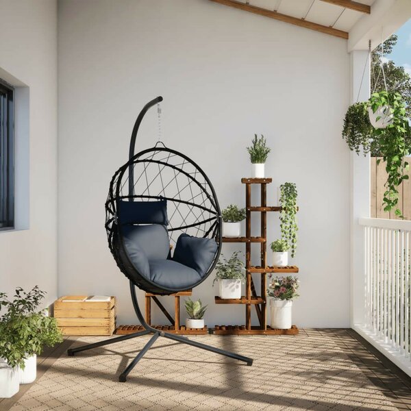 VidaXL antracitszürke rattan és acél függő kagylószék állvánnyal