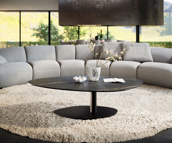 DELIFE Dohányzóasztal Edge organikus 140x76 cm Laminam® kerámia Noir Desir barna Vibany fém fekete