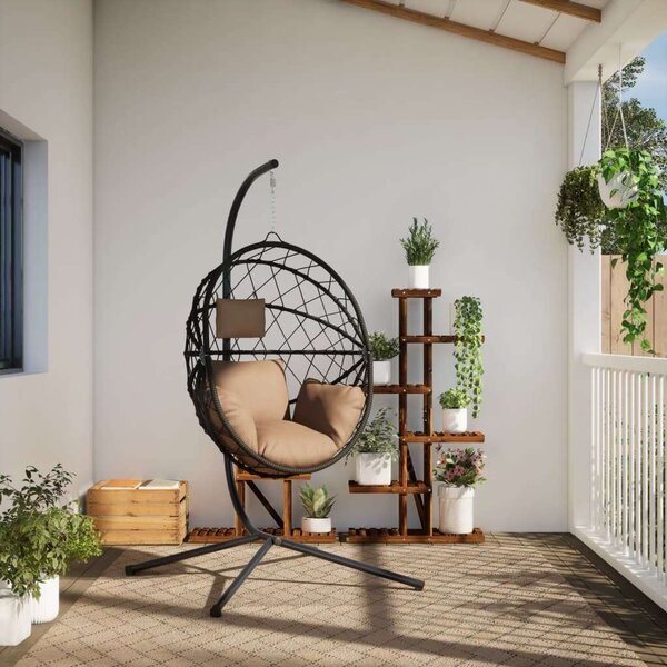 VidaXL tópszínű rattan és acél függő kagylószék állvánnyal