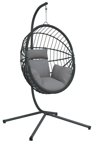 VidaXL szürke rattan és acél függő kagylószék állvánnyal