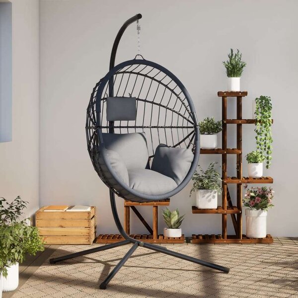VidaXL szürke rattan és acél függő kagylószék állvánnyal