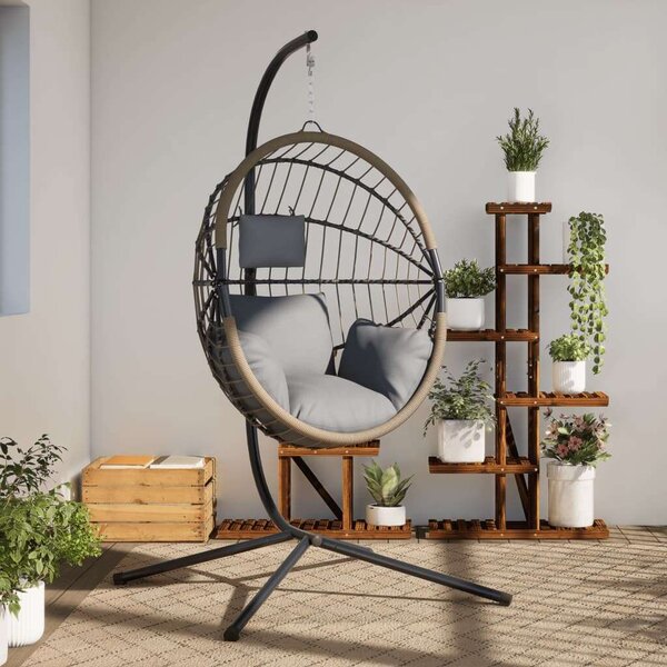 VidaXL világosszürke rattan és acél függő kagylószék állvánnyal