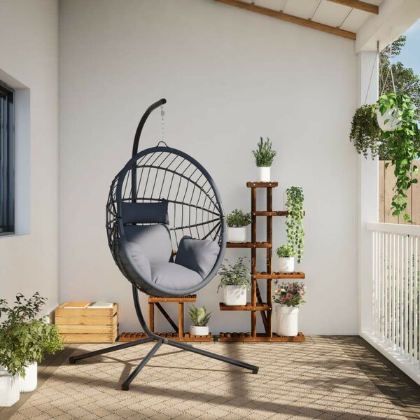 VidaXL szürke rattan és acél függő kagylószék állvánnyal