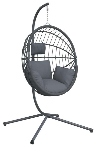 VidaXL szürke rattan és acél függő kagylószék állvánnyal