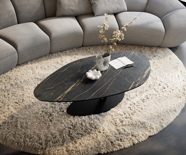 DELIFE Dohányzóasztal Edge organikus 140x76 cm Laminam® kerámia Noir Desir barna Vibany fém fekete