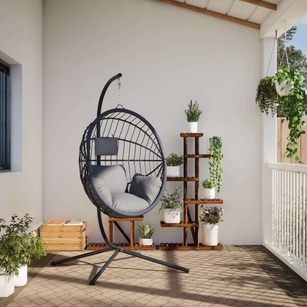 VidaXL szürke rattan és acél függő kagylószék állvánnyal