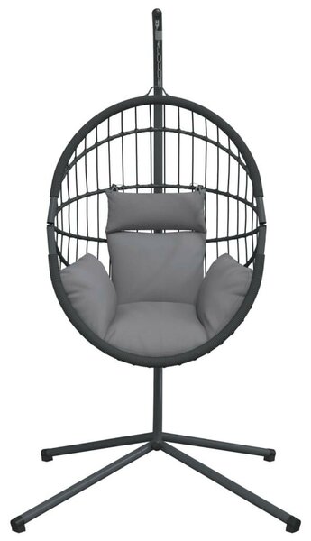 VidaXL szürke rattan és acél függő kagylószék állvánnyal