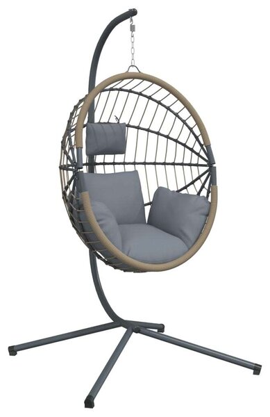 VidaXL világosszürke rattan és acél függő kagylószék állvánnyal