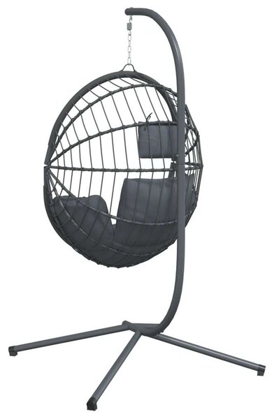 VidaXL szürke rattan és acél függő kagylószék állvánnyal