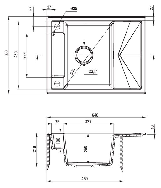 Deante Mágneses, gránit munkalap mosogató 640x500x219 mm Z / KO, 3,5 "+ helytakarékos szifon, 1 kamrás, grafit metál, ZRM_G11A