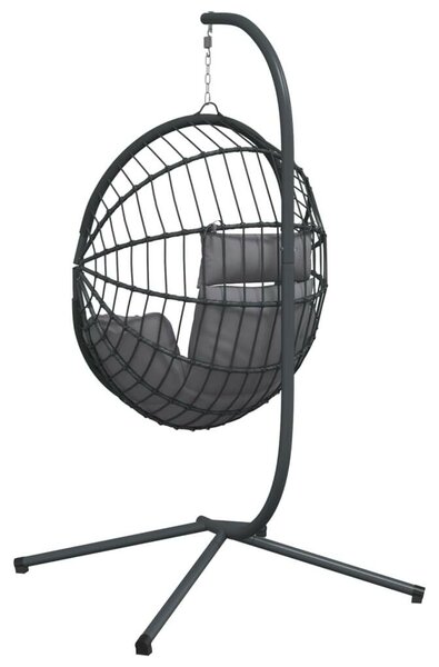 VidaXL szürke rattan és acél függő kagylószék állvánnyal