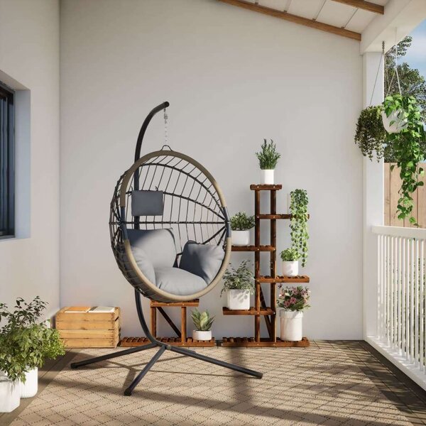 VidaXL világosszürke rattan és acél függő kagylószék állvánnyal