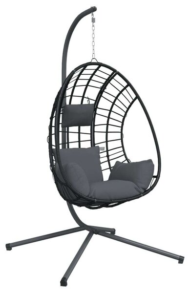 VidaXL rattan és acél függő kagylószék állvánnyal, antracitszürke