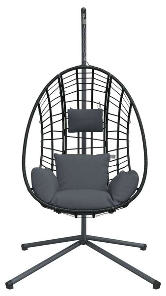 VidaXL rattan és acél függő kagylószék állvánnyal, antracitszürke