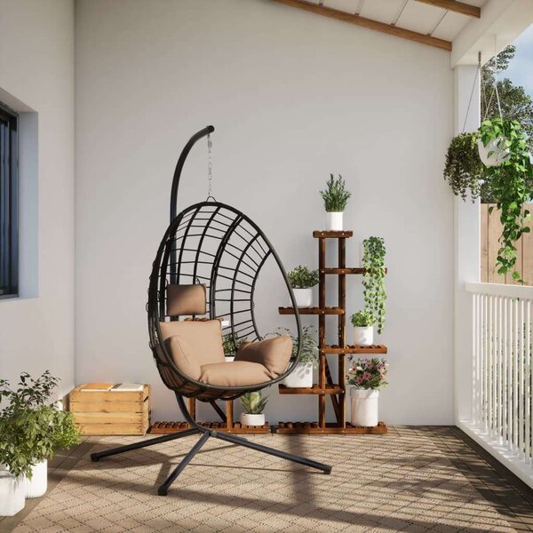 VidaXL tópszínű rattan és acél függő kagylószék állvánnyal