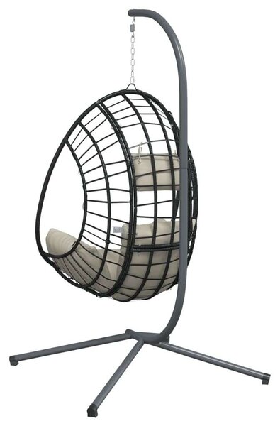 VidaXL bézs rattan és acél függő kagylószék állvánnyal