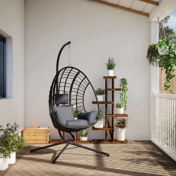 VidaXL rattan és acél függő kagylószék állvánnyal, antracitszürke