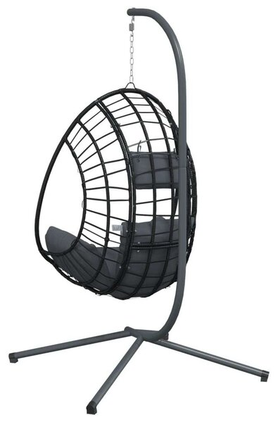 VidaXL rattan és acél függő kagylószék állvánnyal, antracitszürke