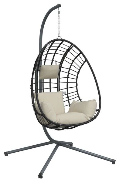 VidaXL bézs rattan és acél függő kagylószék állvánnyal