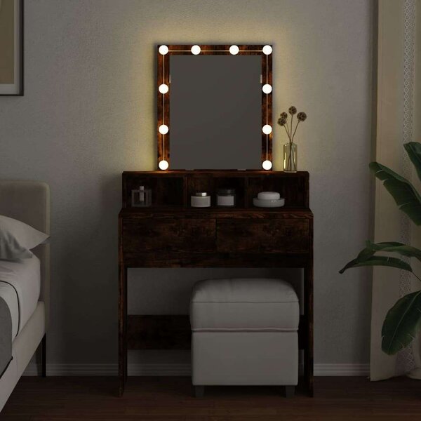VidaXL füstös tölgy színű fésülködőasztal LED-del 80 x 41 x 144,5 cm