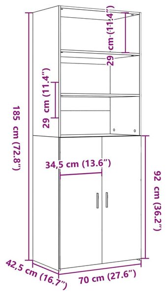VidaXL sonoma tölgy színű szerelt fa magasszekrény 70 x 42,5 x 185 cm