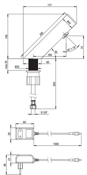 Deante Sense, érintésmentes mosogató csaptelep, hőmérséklet szabályozás nélkül - 230/6V, acél, DEA-BQR_F28V