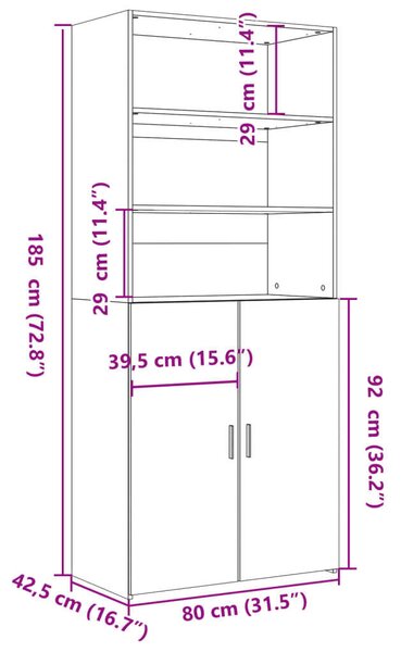 VidaXL füstös tölgy színű szerelt fa magasszekrény 80 x 42,5 x 185 cm
