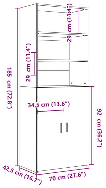 VidaXL szürke sonoma színű szerelt fa magasszekrény 70 x 42,5 x 185 cm