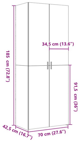 VidaXL szürke sonoma színű szerelt fa magasszekrény 70 x 42,5 x 185 cm
