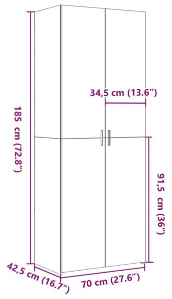 VidaXL betonszürke szerelt fa magasszekrény 70 x 42,5 x 185 cm