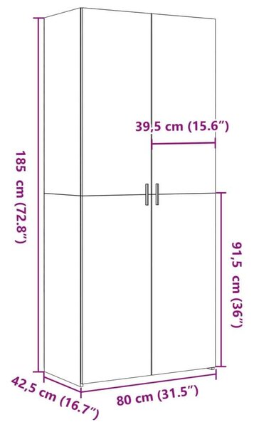 VidaXL szürke sonoma szerelt fa magasszekrény 80 x 42,5 x 185 cm