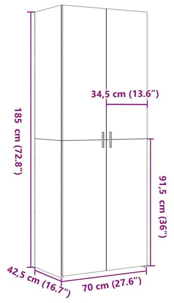 VidaXL sonoma tölgy színű szerelt fa magasszekrény 70 x 42,5 x 185 cm