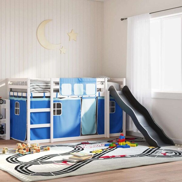 VidaXL kék emeletes ágy csúszdával és függönnyel 90 x 200 cm