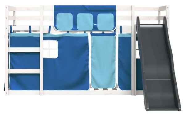 VidaXL kék emeletes ágy csúszdával és függönnyel 90 x 200 cm