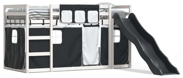 VidaXL fehér-fekete emeletes ágy csúszdával és függönnyel 90 x 200 cm