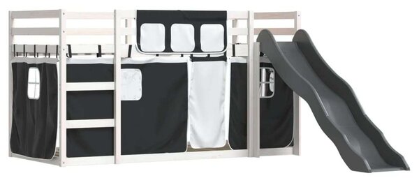VidaXL fehér-fekete emeletes ágy csúszdával és függönnyel 90 x 200 cm