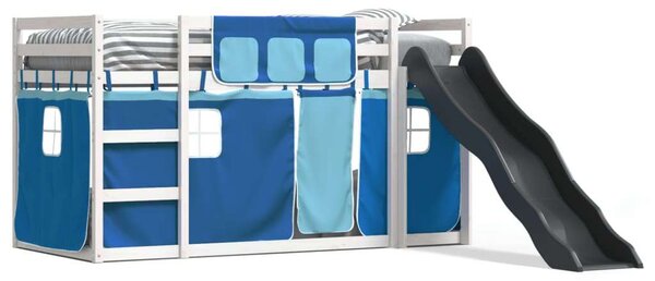 VidaXL kék emeletes ágy csúszdával és függönnyel 90 x 200 cm