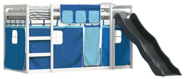 VidaXL kék emeletes ágy csúszdával és függönnyel 90 x 200 cm