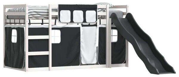 VidaXL fehér-fekete emeletes ágy csúszdával és függönnyel 90 x 200 cm
