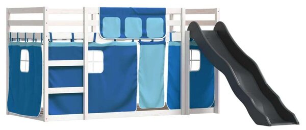 VidaXL kék emeletes ágy csúszdával és függönnyel 90 x 200 cm