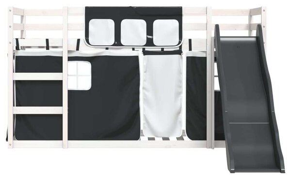 VidaXL fehér-fekete emeletes ágy csúszdával és függönnyel 90 x 200 cm