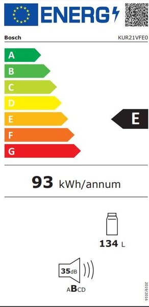 Bosch KUR21VFE0 Beépíthető hűtőszekrény, 134L, M:82, Eco Airflow, E energiaosztály