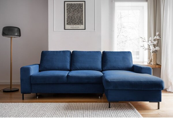 Sötétkék kordbársony kinyitható sarokkanapé (jobb oldali) Lofty Lilly – Miuform