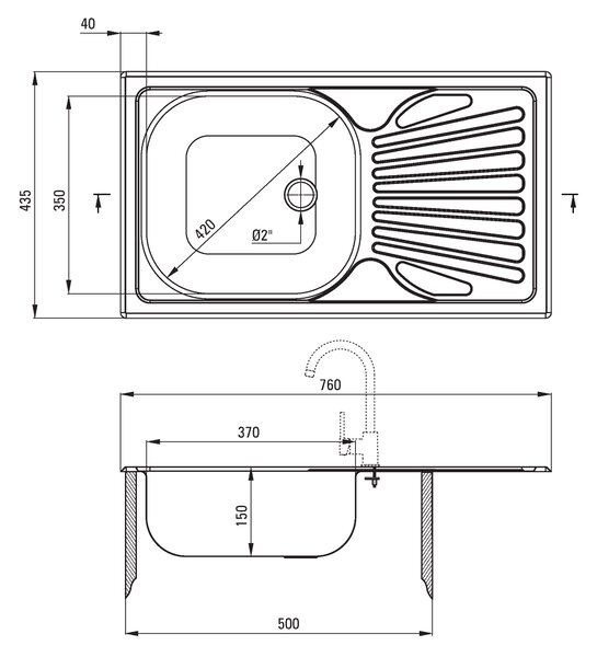 Deante Techno, rozsdamentes acél munkalap mosogató 1 kamrás Z/O 760x435x150 2" + szifon, dekor mintás, ZMU_3110