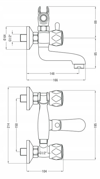 Deante Teno, fali kádcsaptelep 150mm zuhanygarnitúrával, króm, BON_011D