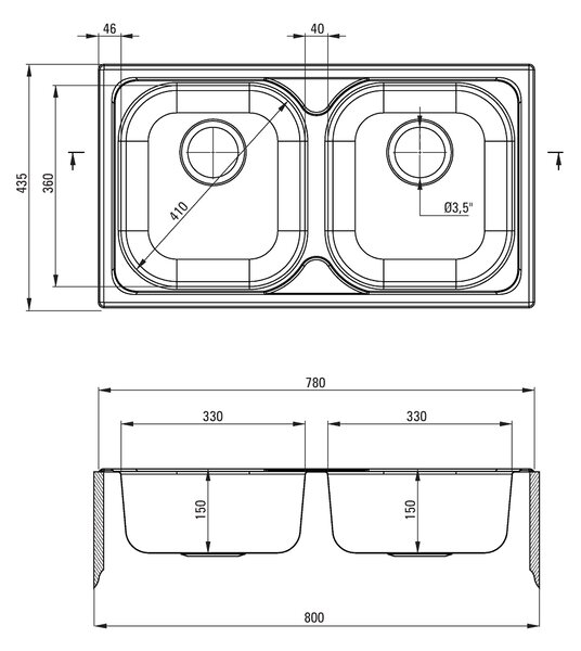 Deante Xylo, rozsdamentes acél munkalap mosogató 2-kamrás B/O 780x435x150 3,5" + szifon, szatén mintás, ZEX_0203