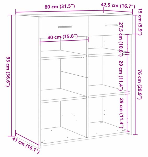 VidaXL Tálalószekrény - Beton Szürke - 80x42,5x93 cm