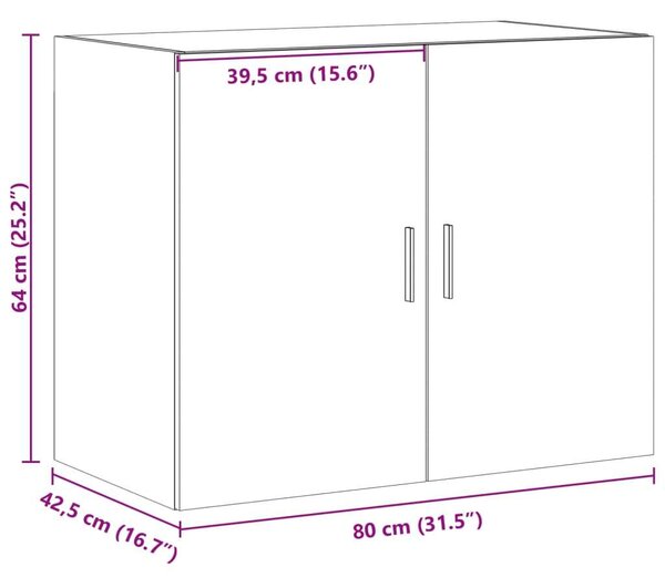 VidaXL szürke sonoma színű szerelt fa faliszekrény 80 x 42,5 x 64 cm