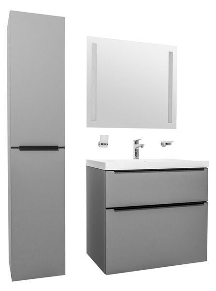 Mereo Mereo, Mailo, fürdőszoba szekrény öntött márvány mosdóval 81 cm, fehér, tölgy, antracit, MER-CN571MB