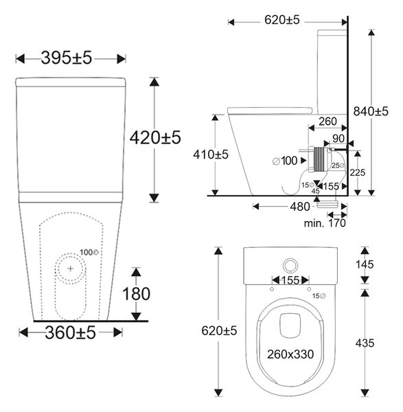 Mereo Mereo, WC kombi vario hulladék, kapucnis, Smart Flush RIMLE, 605x380x825mm, kerámia, incl. tartályok és ülések, MER-VSD91T2